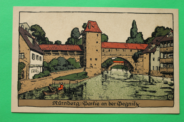 AK Nürnberg / 1910-20 / Litho / Pegnitz Brücke Häuser / Künstler Steinzeichnung Stein-Zeichnung / Monogramm L